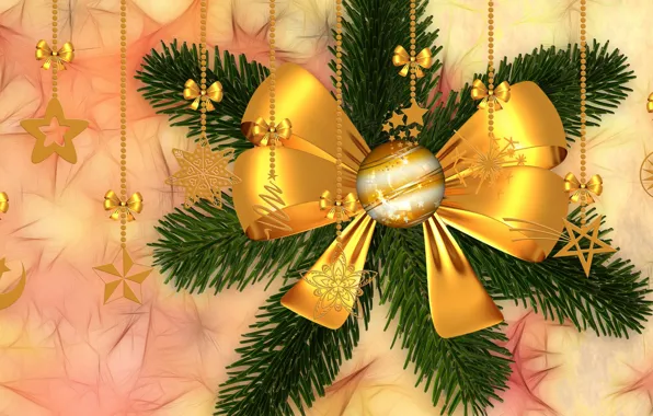 Branches, holiday, graphics, Christmas, New year, bow, needles