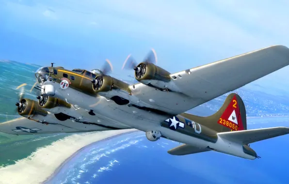 Sea, the sky, coast, bomber, B-17, flying fortress, Flying Fortress
