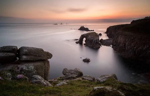 Picture sea, rocks, dawn, shore, England