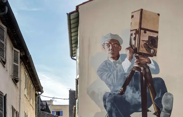 Wall, France, home, mural, Cannes, Cannes, Buster Keaton