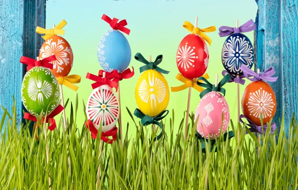 Picture grass, eggs, spring, Easter, flowers, spring, Easter, eggs