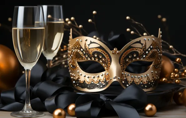 Holiday, wine, mask, glasses, Christmas, alcohol, New year, champagne