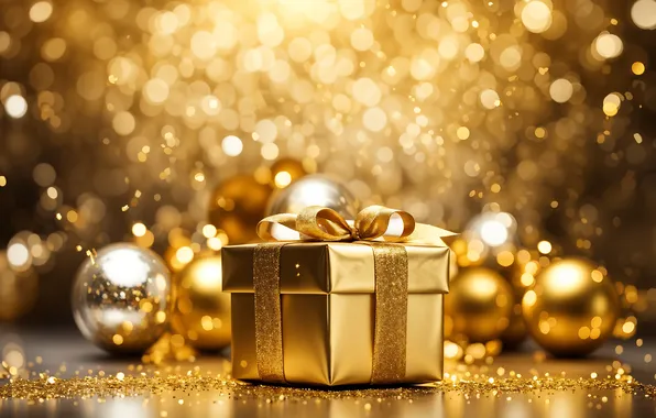 Balls, light, gold, gift, Shine, sequins, Christmas, New year