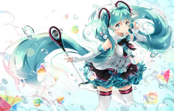 Water, girl, drops, vocaloid, hatsune miku, anime, art, kyod+