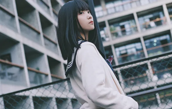 Beautiful, Asian, Model, Woman, Back, Building, Cute, Behind