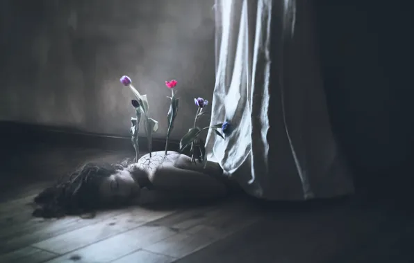 Picture girl, flowers, background