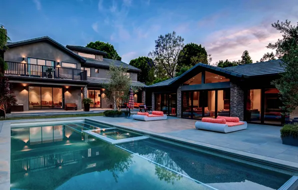 Picture trees, design, Villa, home, the evening, pool
