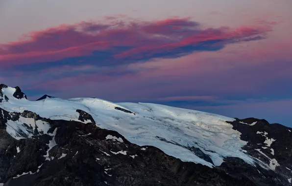 Clouds, snow, mountains, glow