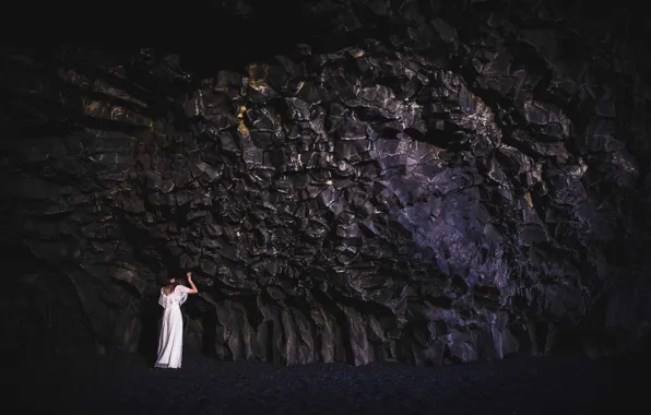 Girl, stones, rocks, dress