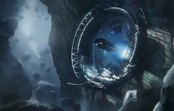 Space, asteroid, miner base