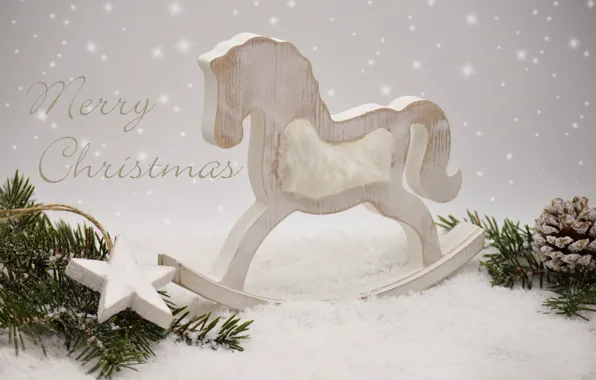 Winter, snow, branches, the inscription, toy, star, Christmas, New year