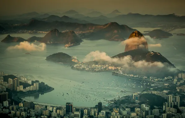 Picture sea, mountains, coast, panorama, Brazil, megapolis, Rio de Janeiro