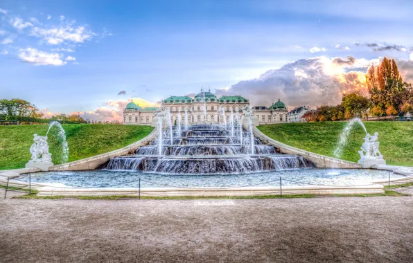 Picture the sky, Park, Austria, fountain, Vienna