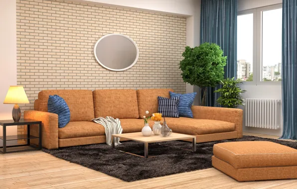 Flowers, design, sofa, furniture, interior, living room, modern, decoration