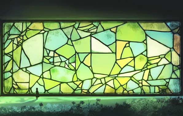 Window, girl, stained glass