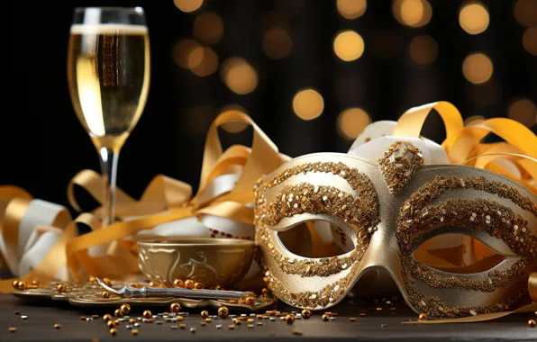 Holiday, wine, glass, mask, Christmas, alcohol, New year, champagne