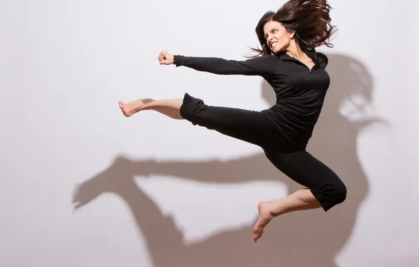 Pose, feet, shadow, figure, actress, jump, writer, martial arts master