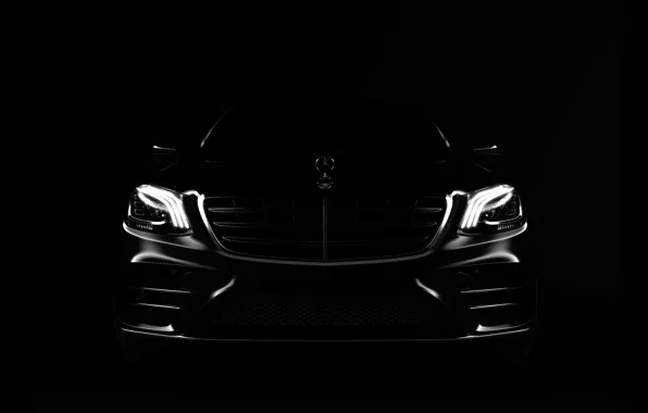 Auto, Black, Machine, Mercedes, Lights, Logo, Car, Art