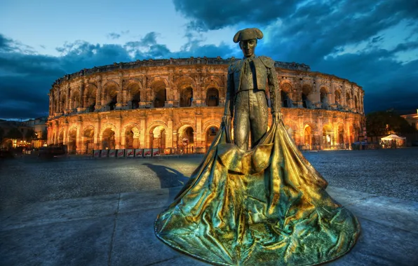 Picture monument, sculpture, Colosseum, France, toreodor, Nimes