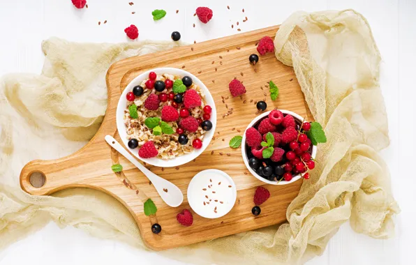 Berries, Breakfast, fruit, muesli, cutting Board, Timolina
