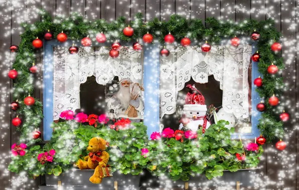 Winter, balls, snow, flowers, holiday, collage, balls, toy