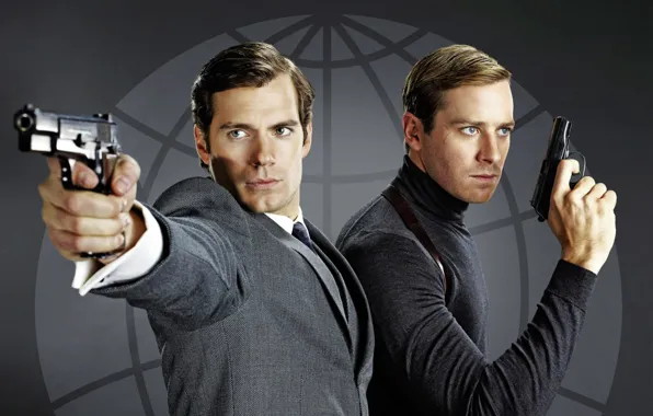 Gun, men, Henry Cavill, Armie Hammer, Agents A. N. To.L.