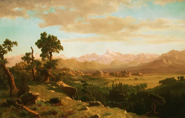 Picture landscape, mountains, stones, picture, valley, Albert Bierstadt, Wind River Country