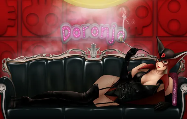Girl, sofa, stockings, mask, art, costume, Doronjo, Yatterman