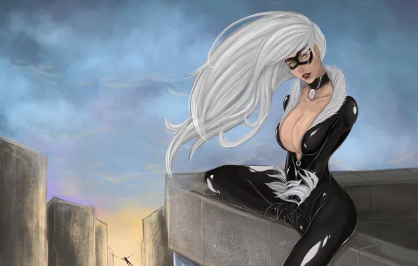 Roof, look, spider-man, hair, building, height, mask, costume