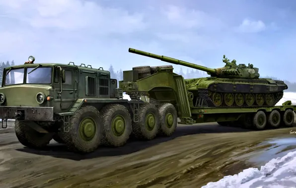 Tank, tractor, MAZ-537, the trailer