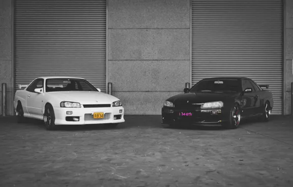 Picture Nissan, white, GT-R, black, skyline, R34