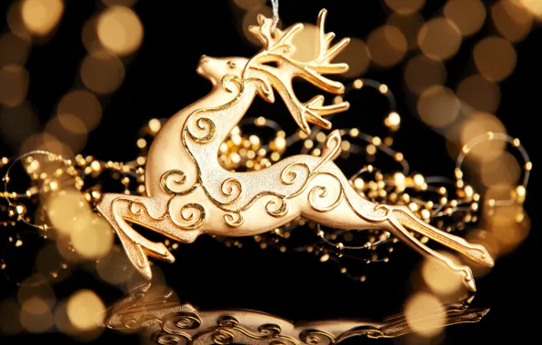 Picture gold, deer, decoration, Christmas, holidays, figure, bokeh, New Year
