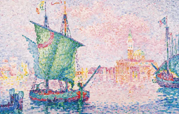 Picture, Paul Signac, pointillism, Venice. Pink Cloud