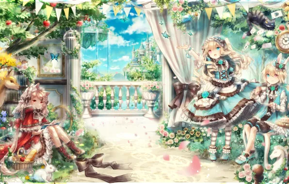 Kawaii, girl, rose, fantasy, flower, dress, nothing, anime
