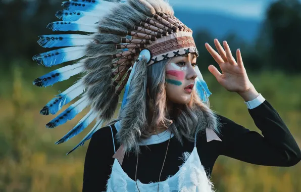 Picture girl, style, feathers