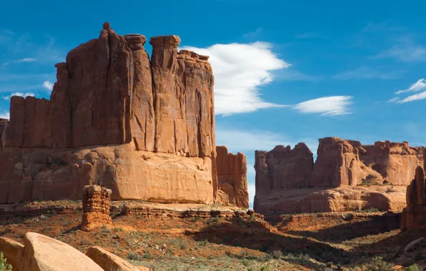 The sky, clouds, mountains, rocks, USA, monument valley