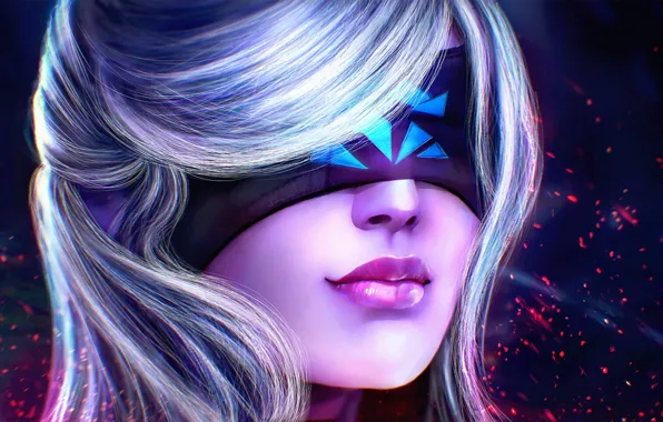 Picture girl, face, art, lips, headband, Guild Wars 2, facet of darkness, gw2