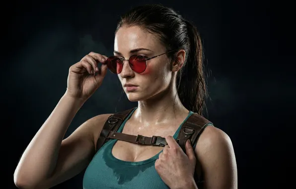 Figure, glasses, Tomb Raider, the series, Lara Croft, Sophie Turner, Sophie Turner, Amazon Prime Video