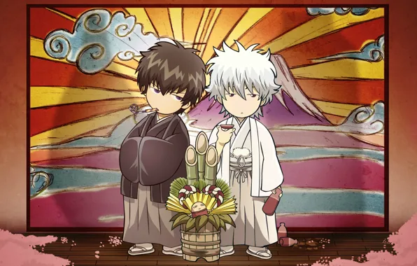 Bamboo, petals, two, the ceremony, gintama, Fuji, sakata gintoki, Gintama