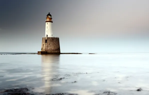 Sea, the sky, lighthouse, horizon, calm