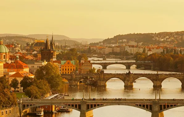 Picture river, Prague, bridges, Vltava, Cesia