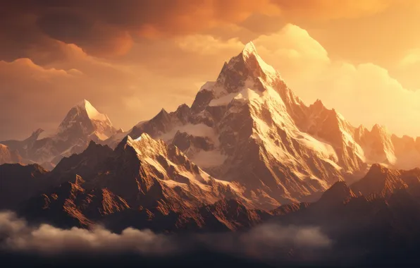 Sunset, art, mountains, effects