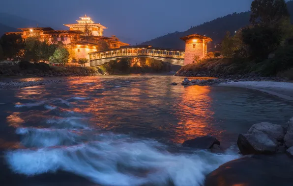 Picture river, bridge, Asia, temple, Daniel Kordan