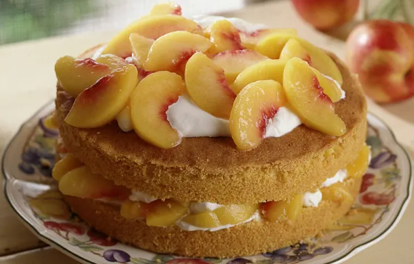 Cake, peach, dessert, slices, biscuit