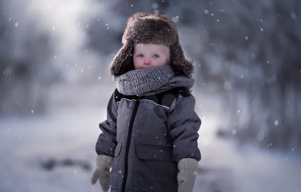 Picture winter, look, hat, baby, coat, mittens