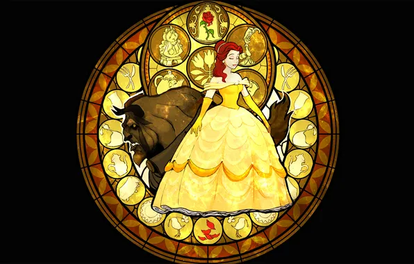 Dress, stained glass, Disney, characters, Belle, Disney, Beauty and the Beast, Beauty and The Beast