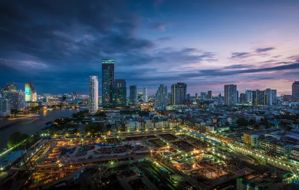The sky, the city, morning, Thailand, Bangkok, twilight