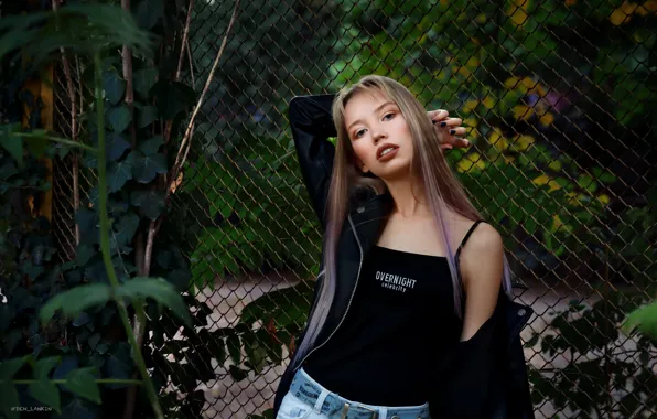 Look, girl, pose, long hair, netting, Denis Lankin, Daria Chernova