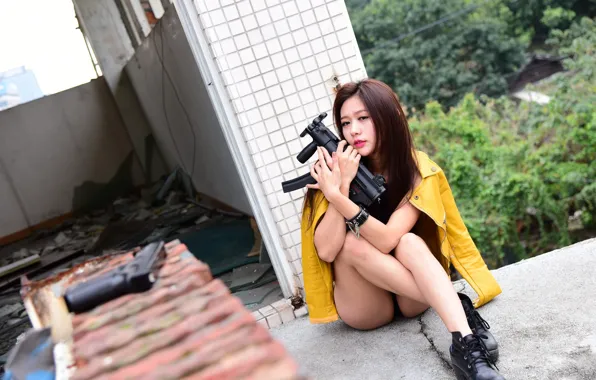 Picture girl, machine, legs, sitting
