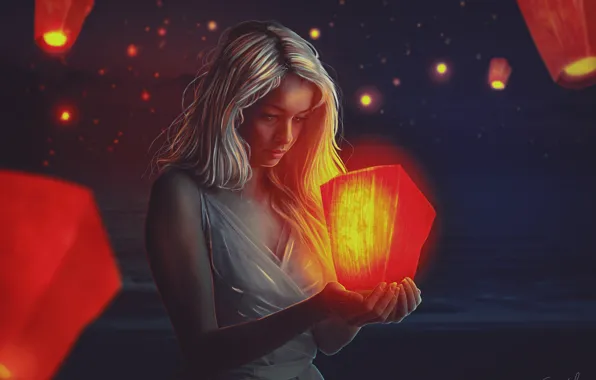 Look, girl, hair, hands, flashlight